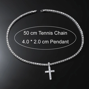 Silver cross pendant necklace with 4mm tennis chain and sparkling cubic zirconia