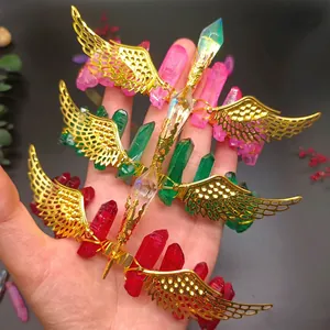 Handmade Natural Crystal Tiara Headband With Golden Wings Bohemian Bridal Hair Jewelry For Women Fantasy Goddess Style