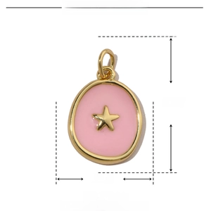 Detailed parameter view of 20x12mm pink enamel star pendant made of copper and gold trim