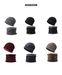 Color display of knitted beanie and scarf sets with warm fleece lining in six colors