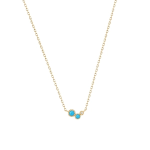 Detail of S925 sterling silver necklace featuring turquoise stones and zircon moon pendant