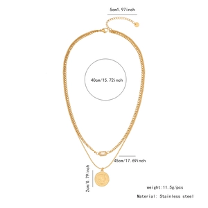 Detailed size chart of double-layer stainless steel gold necklace with coin pendant