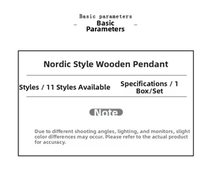 Detailed specifications for Nordic style wooden Christmas tree ornaments, 11 styles per box
