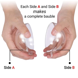 Macro detail of side A and side B assembly for clear acrylic Christmas bauble ornaments