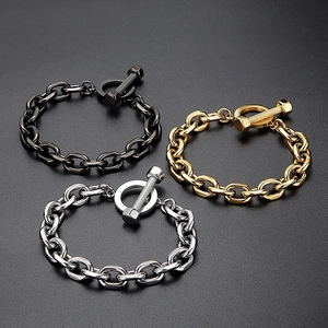 Barbell chain bracelets for men in black, gold and silver finishes with OT toggle clasp