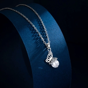 Hollow Butterfly Pendant Necklace Stainless Steel Chain Copper Zircon Elegant Simple Jewelry For Women