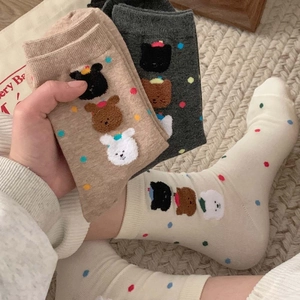 Calze di cotone a pois con simpatici ricami di animali per donna, set da 3 paia