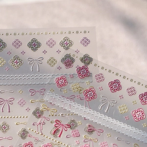 3D embossed bow nail art stickers featuring intricate Japanese style floral patterns