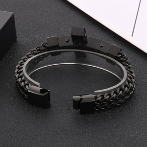 Hip hop street style black stainless steel cross chain bracelet with magnetic clasp for men