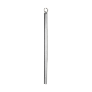Macro shot of silver cylinder bar pendant in stainless steel with a smooth metallic finish