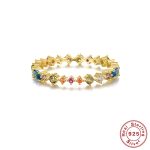 S925 sterling silver eternity ring with colorful cubic zirconia and gold finish