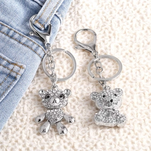 Shiny Rhinestone Bear Keychain Zinc Alloy Silver Plated Iced Out Cute Animal Bag Charm Pendant For Women Girls