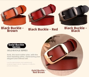 Genuine leather belts for women showing multiple colors and metal pin buckle options