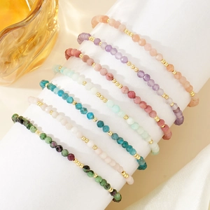 Faceted natural stone beaded bracelets with gold spacers in various elegant colors