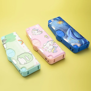 Cute large capacity multi-functional pencil case for kids with dinosaur and unicorn icons