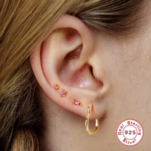 S925 sterling silver gold-plated ear studs set with pink zircon stars and heart hoops