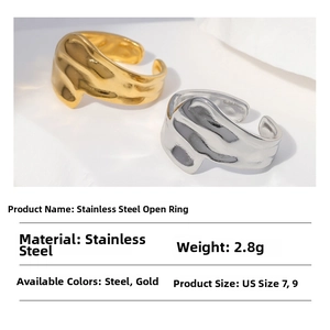 Detailed view of adjustable stainless steel lava rings in gold and silver finishes