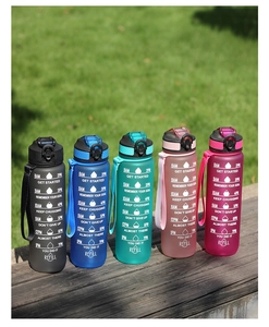 Outdoor set of five gradient frosted sports water bottles with portable straps and time scales