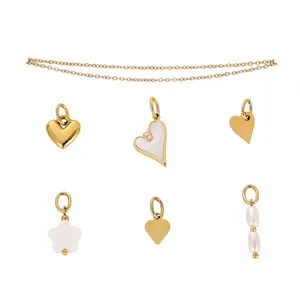 Heart Pendant Necklace DIY Jewelry Accessory Stainless Steel Shell Faux Artificial Pearl Zircon Vintage Style For Women