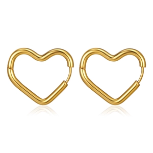 Elegant gold heart-shaped stainless steel hoop earrings with a minimalist polished finish