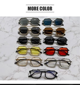 Multiple color options of steampunk double-bridge polygonal metal sunglasses displayed