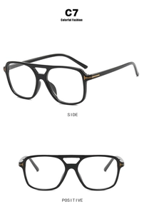 Detailed views of square aviator sunglasses with gold T-shaped metal hinges and black frame