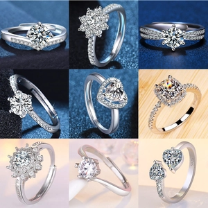 Adjustable Open Ring Copper Cubic Zirconia Heart Round Flower For Women Wedding Engagement Elegant Minimalist Jewelry