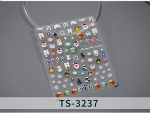 Détail des stickers d'ongles Noël TS-3237 avec Père Noël, bonhommes de neige et flocons