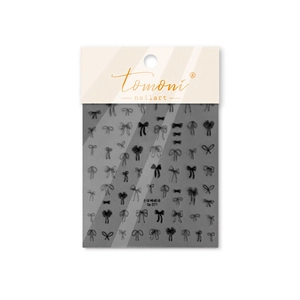 Tomoni TA-371 black hand-drawn bow nail art stickers set with delicate bowknot designs