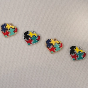 Pendentifs cœur puzzle colorés avec émail multicolore pour colliers et porte-clés DIY