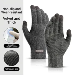 GOLOVEJOY Men Winter Warm Knit Gloves Acrylic Touchscreen Anti-slip Thermal Fleece Lined Mittens For Outdoor Cycling Commuting