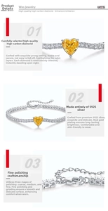 Dettaglio del bracciale in argento S925 con diamante giallo a cuore e castone a griffe