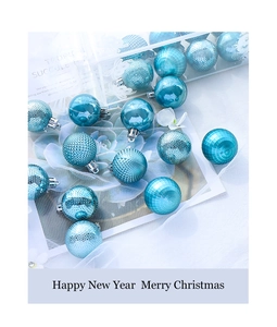 Detailed view of assorted teal Christmas ball ornaments with glossy and embossed textures