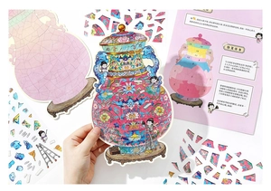 Detail of 2.5D floral Ruyi bottle puzzle sticker with DIY instructions and numbered pieces