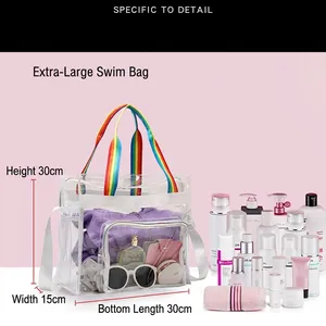 Transparent PVC beach tote bag for swimming with large capacity and 30x15x30cm dimensions