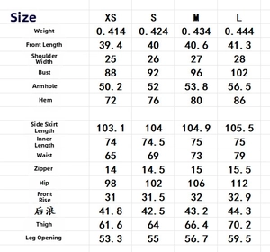 Detailed size chart for elegant 3D flower vest and wide-leg trousers set from XS to L