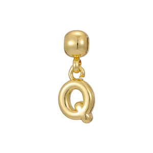 Close-up of a 3D bubble letter Q pendant in polished 18k gold plating for DIY jewelry