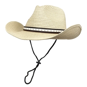 Women Western Straw Cowboy Hat Woven Star Band Adjustable Windproof Rope Wide Brim Sun Protection Summer Beach Hat
