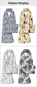 Détails de quatre bavoirs imperméables fleuris pour seniors avec leurs pochettes