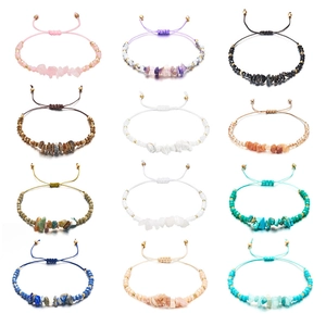 Handgefertigtes Naturstein Splitter Armband Damen Verstellbare Gewebte Kordel Boho Kristall Schmuck Geschenk