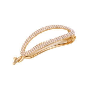 Elegant gold metal hair claw clip with dense pearl inlay for women hairstyle on white background