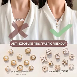 Set of decorative pearl brooches for neckline fixing and waist adjusting for shirts