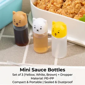 Mini portable cat-shaped sauce bottles 3pcs set with dropper for bento and picnic