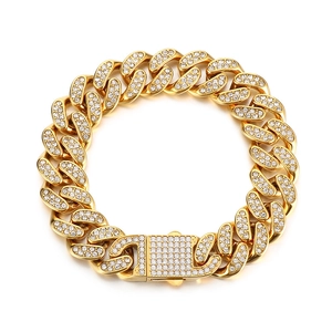 Hip hop style gold plated cuban link bracelet with sparkling rhinestones for men and women