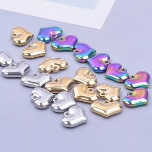 Polished stainless steel heart charms in gold silver and rainbow for DIY jewelry