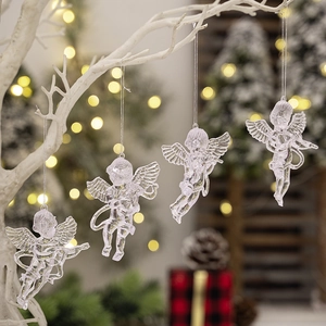 Transparent Acrylic Angel Christmas Ornaments Musical Instrument Angel Pendants For Holiday Tree Winter Home Party Decor