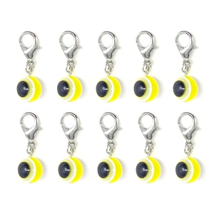 Set of 10 yellow resin evil eye charms with silver lobster clasps for DIY jewelry