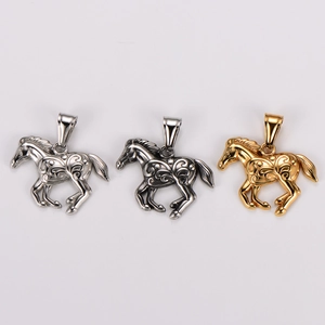 Vintage 304 Stainless Steel Running Horse Pendant Necklace For Men Women Retro Hollow Carved Animal Jewelry Hip Hop Style