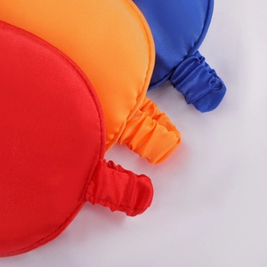 Three silk satin sleep eye masks in red, orange and blue with elastic straps