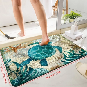 Detail view of turtle ocean bath mat measuring 50x80cm with absorbent non-slip texture